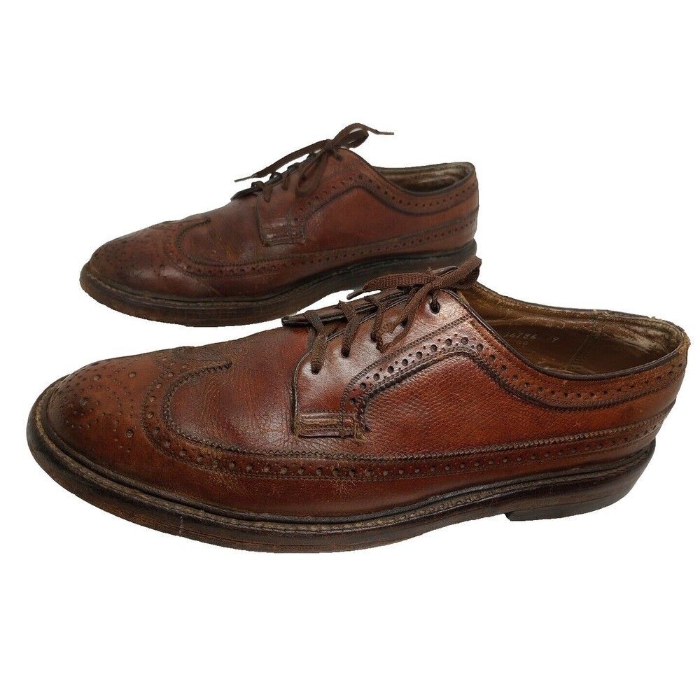 FLORSHEIM KENMOOR IMPERIAL 93602 Brown Leather Lace Up Wingtip Brogue Vtg Sz 9C